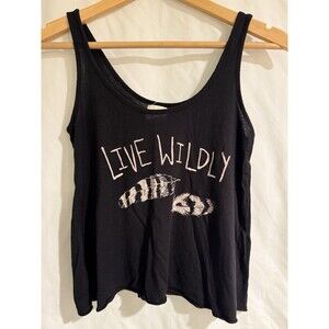 Vintage Y2K Check & Stripe PACSUN XS Black Graphic Print Tank Top Boho Indie 90s